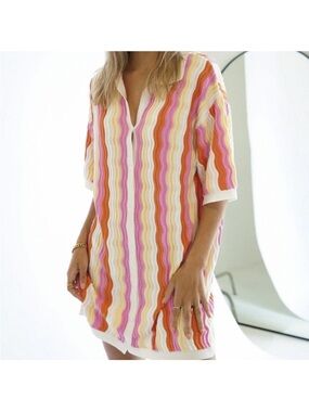 YLLW Felix Knit Dress Sorbet Wave Pattern Relaxed Fit Sz S/M